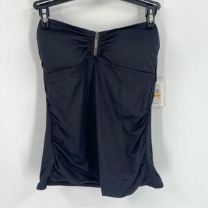 Calvin Klein Women's Solid Shirred Bandeau Tankini, Jet Black Small